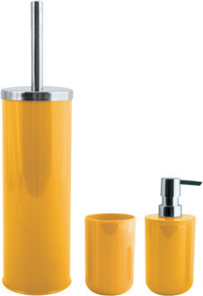 MSV Toiletborstel in houder/zeeppompje/beker badkamer set Moods - metaal/kunststof - saffraan geel