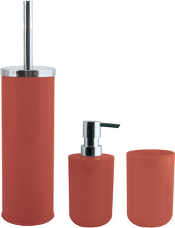 MSV Toiletborstel in houder/zeeppompje/beker badkamer set Moods - metaal/kunststof - terracotta