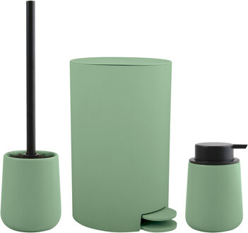 MSV Toiletborstel in houder/zeeppompje/pedaalemmer - badkamer set Malmo - keramiek - groen
