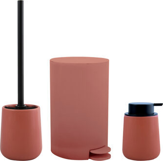 MSV Toiletborstel in houder/zeeppompje/pedaalemmer - badkamer set Malmo - keramiek - terracotta