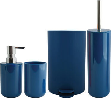 MSV Toiletborstel in houder/zeeppompje/pedaalemmer set Moods - kunststof - donkerblauw