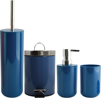 MSV Toiletborstel in houder/zeeppompje/pedaalemmer set Moods - kunststof - donkerblauw