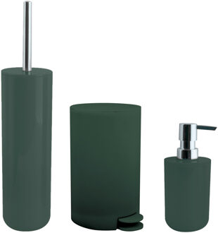 MSV Toiletborstel in houder/zeeppompje/pedaalemmer set Moods - kunststof - donkergroen