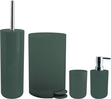 MSV Toiletborstel in houder/zeeppompje/pedaalemmer set Moods - kunststof - donkergroen