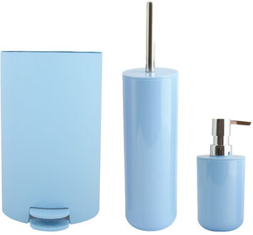 MSV Toiletborstel in houder/zeeppompje/pedaalemmer set Moods - kunststof - lichtblauw