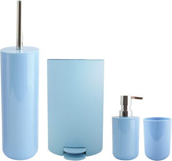 MSV Toiletborstel in houder/zeeppompje/pedaalemmer set Moods - kunststof - lichtblauw