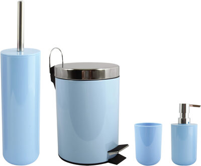 MSV Toiletborstel in houder/zeeppompje/pedaalemmer set Moods - kunststof - lichtblauw
