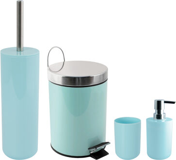 MSV Toiletborstel in houder/zeeppompje/pedaalemmer set Moods - kunststof - mintgroen