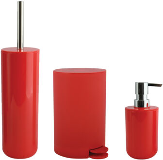 MSV Toiletborstel in houder/zeeppompje/pedaalemmer set Moods - kunststof - rood