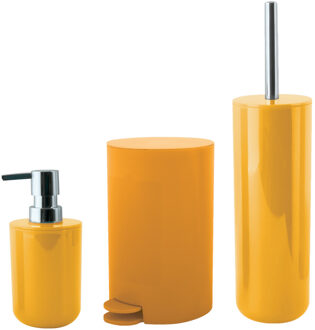 MSV Toiletborstel in houder/zeeppompje/pedaalemmer set Moods - kunststof - saffraan geel