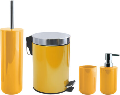 MSV Toiletborstel in houder/zeeppompje/pedaalemmer set Moods - kunststof - saffraan geel