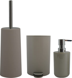 MSV Toiletborstel in houder/zeeppompje/pedaalemmer set Moods - kunststof - taupe/beige