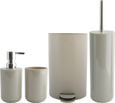 MSV Toiletborstel in houder/zeeppompje/pedaalemmer set Moods - kunststof - taupe