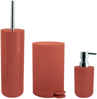 MSV Toiletborstel in houder/zeeppompje/pedaalemmer set Moods - kunststof - terracotta