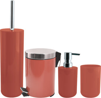 MSV Toiletborstel in houder/zeeppompje/pedaalemmer set Moods - kunststof - terracotta