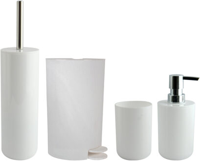 MSV Toiletborstel in houder/zeeppompje/pedaalemmer set Moods - kunststof - wit