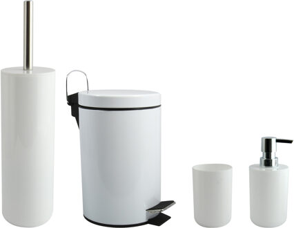 MSV Toiletborstel in houder/zeeppompje/pedaalemmer set Moods - kunststof - wit