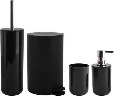 MSV Toiletborstel in houder/zeeppompje/pedaalemmer set Moods - kunststof - zwart