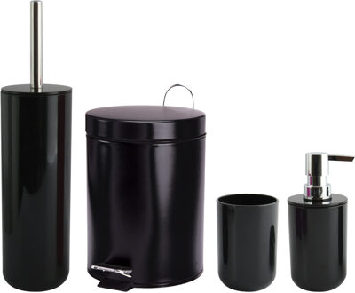 MSV Toiletborstel in houder/zeeppompje/pedaalemmer set Moods - kunststof - zwart