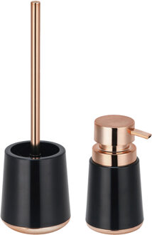 MSV Toiletborstel in houder/Zeeppompje set Coruna - PS kunststof - zwart/koper