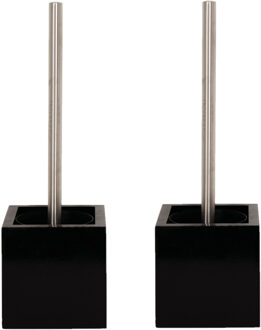 MSV Toiletborstel - MDF hout houder/rvs wc-borstel - 2x - zwart - 37 cm - Toiletborstels