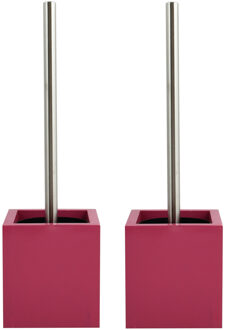 MSV Toiletborstel MDF houten houder/rvs wc-borstel - 2x - fuchsia roze - 37 x 11 cm
