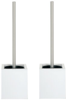 MSV Toiletborstel MDF houten houder/rvs wc-borstel - 2x - wit - 37 x 11 cm