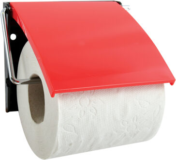 MSV Toiletrolhouder wand/muur - kunststof/metaal met kunststof afdekklepje - rood