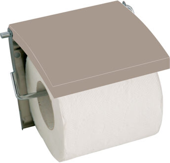 MSV Toiletrolhouder wand/muur - metaal en MDF hout klepje - beige - Toiletrolhouders