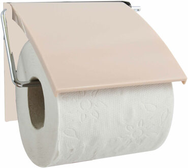 MSV Toiletrolhouder wand/muur - metaal met afdekklepje - beige - Toiletrolhouders