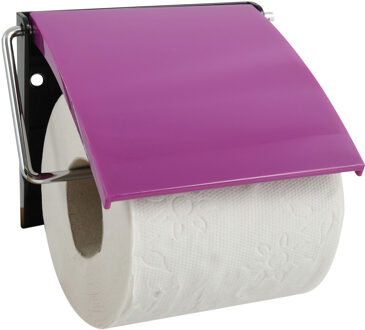 MSV Toiletrolhouder wand/muur - metaal met afdekklepje - paars - Toiletrolhouders