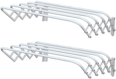 MSV Uitschuifbaar wasgoedrekje/droogrek - 2x - 5 meter waslijn - Ophangbaar aan muur - wit - 100 cm