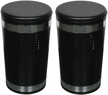 MSV Wasmand Dubai - 2x - zwart - RVS metaal - 46 liter - afsluitbaar deksel - 35 x 60 cm