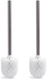 MSV WC/Toiletborstel los model - 2x - witte kunststof borstel - RVS steel - D8 x 32 cm