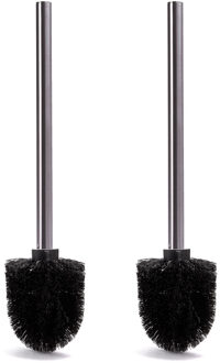 MSV WC/Toiletborstel los model - 2x - zwarte kunststof borstel - RVS steel - D8 x 32 cm