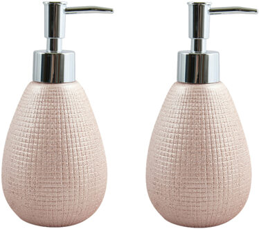 MSV Zeeppompje/dispenser - 2x - Shanghai - keramiek - rose goud - 8 x 17 cm - 260 ml - Zeeppompjes