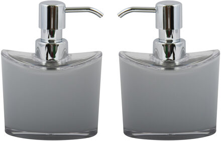 MSV Zeeppompje/dispenser Aveiro - 2x - PS kunststof - lichtgrijs/zilver - 11 x 14 cm - 260 ml - Zeeppompjes