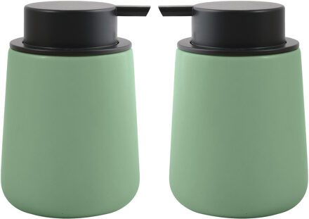 MSV Zeeppompje/dispenser Malmo - 2x - Keramiek - groen/zwart - 8,5 x 12 cm - 300 ml - Zeeppompjes