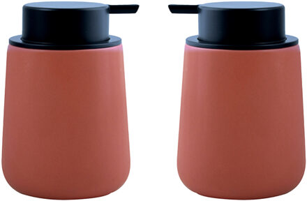 MSV Zeeppompje/Dispenser Malmo - 2x - Keramiek - terracotta/zilver - 8,5 x 12 cm - 300 ml - Zeeppompjes