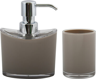 MSV Zeeppompje en drink/tandenborstel beker - badkamer set Aveiro - kunststof - beige