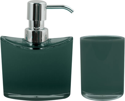 MSV Zeeppompje en drink/tandenborstel beker - badkamer set Aveiro - kunststof - donkergroen