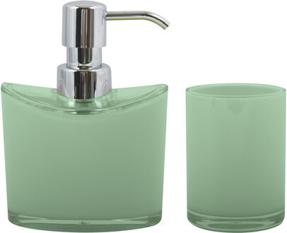 MSV Zeeppompje en drink/tandenborstel beker - badkamer set Aveiro - kunststof - groen