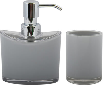 MSV Zeeppompje en drink/tandenborstel beker - badkamer set Aveiro - kunststof - lichtgrijs