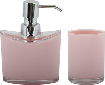 MSV Zeeppompje en drink/tandenborstel beker - badkamer set Aveiro - kunststof - lichtroze