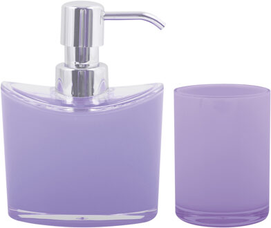 MSV Zeeppompje en drink/tandenborstel beker - badkamer set Aveiro - kunststof - lila paars