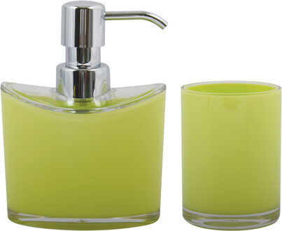 MSV Zeeppompje en drink/tandenborstel beker - badkamer set Aveiro - kunststof - limegroen
