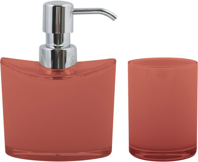 MSV Zeeppompje en drink/tandenborstel beker - badkamer set Aveiro - kunststof - terracotta