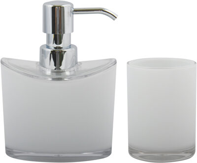 MSV Zeeppompje en drink/tandenborstel beker - badkamer set Aveiro - kunststof - wit