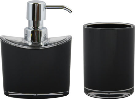 MSV Zeeppompje en drink/tandenborstel beker - badkamer set Aveiro - kunststof - zwart