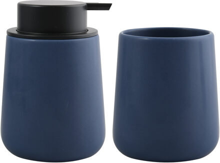 MSV Zeeppompje en drink/tandenborstel beker - badkamer set Malmo - keramiek - donkerblauw